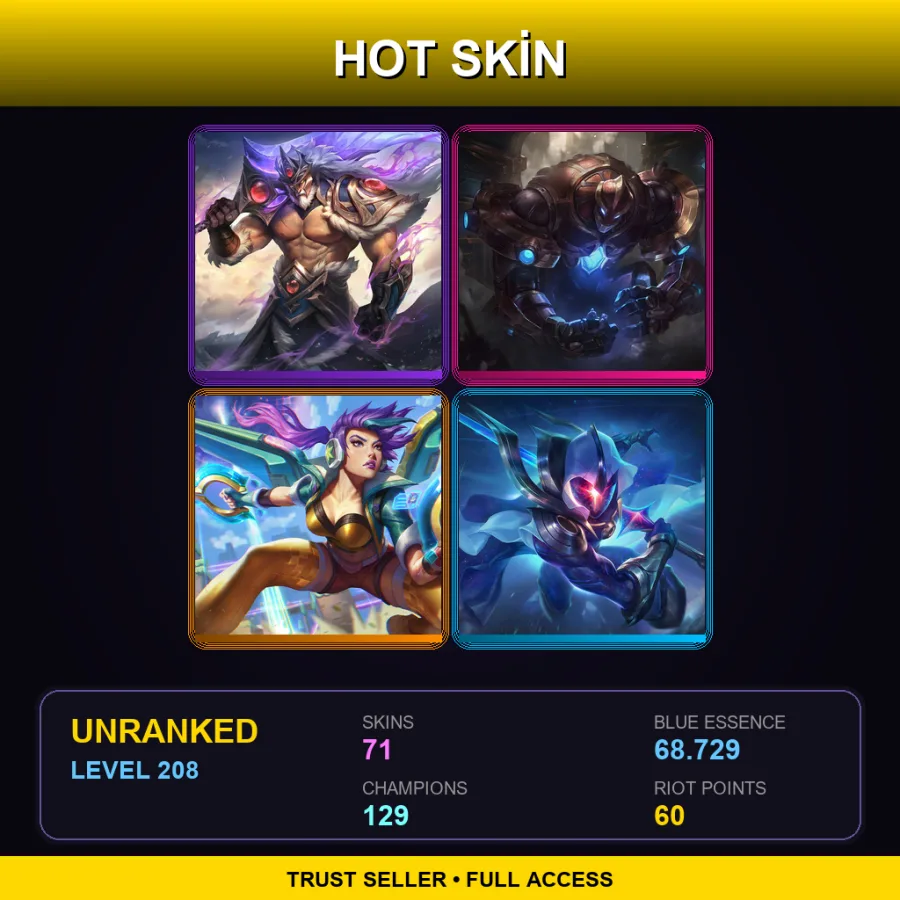 EUW | Lv208 | Unranked | 71 Skin | 129 Champ — LoL account