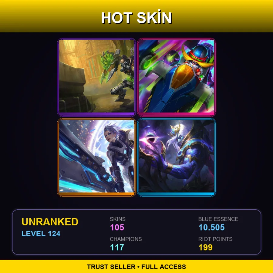 OCE | Lv124 | Unranked | 105 Skin | 117 Champ — LoL account