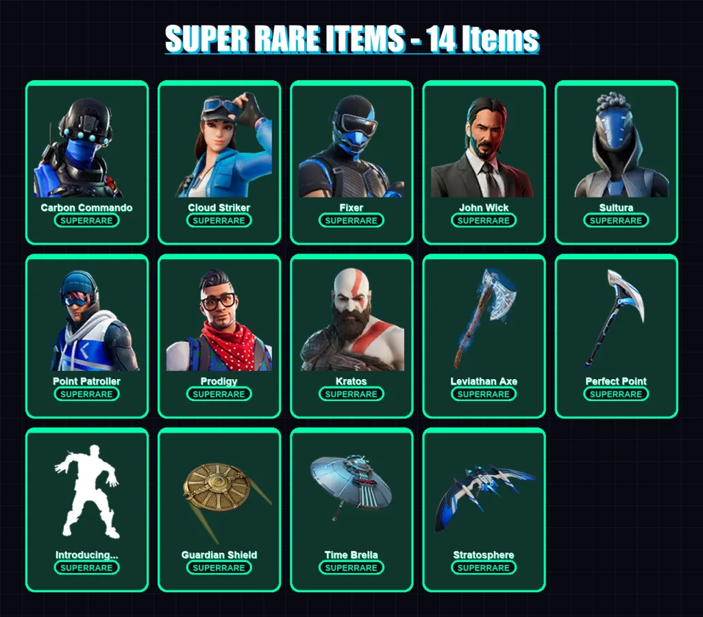 [PS4/PS5/XBOX/PC] | Carbon Commando | Cloud Striker | Fixer | John Wick | Sultura | 105 skin | 155 pickaxe | 135 emote | 136 glider | Lv2085 — Fortnite account