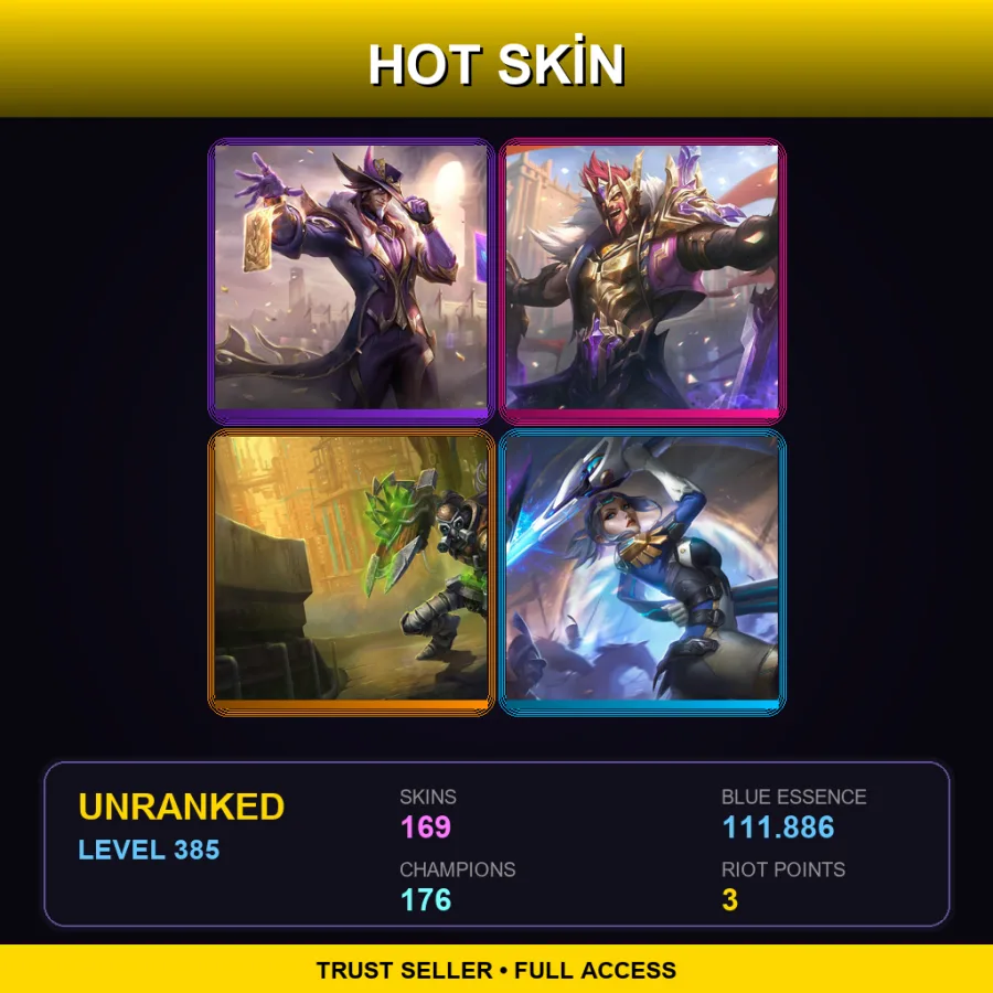 ME | Lv385 | Unranked | 169 Skin | 176 Champ — Unranked / Smurf League of Legends