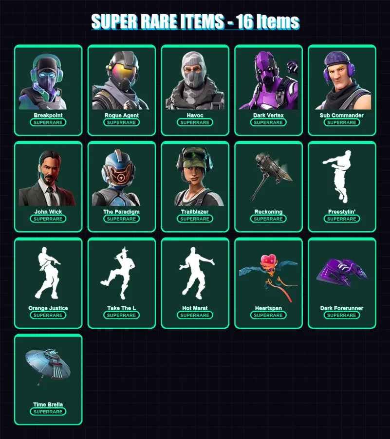 [PC/XBOX/PSN] | Breakpoint | Rogue Agent | Havoc | Dark Vertex | Sub Commander | 209 skin | 145 pickaxe | 148 emote | 118 glider | Lv1504