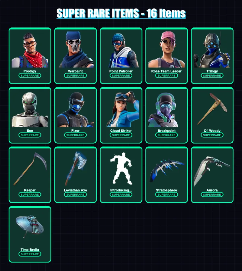 [PC] | Prodigy | Warpaint | Point Patroller | Rose Team Leader | Trilogy | 222 skin | 187 pickaxe | 151 emote | 141 glider | Lv1941