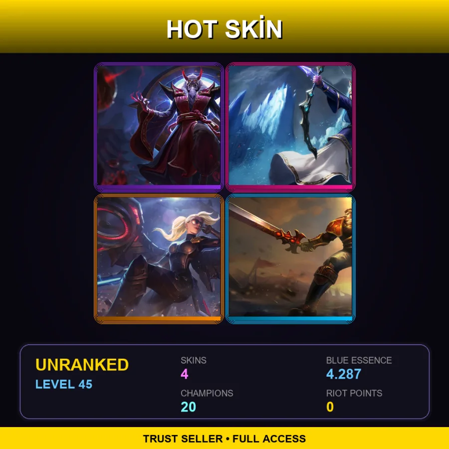 LAN | Blood Moon Zilean | Queen Ashe | Riot Kayle | Sanguine Garen | 4 Skin | 20 Champ | Lv45