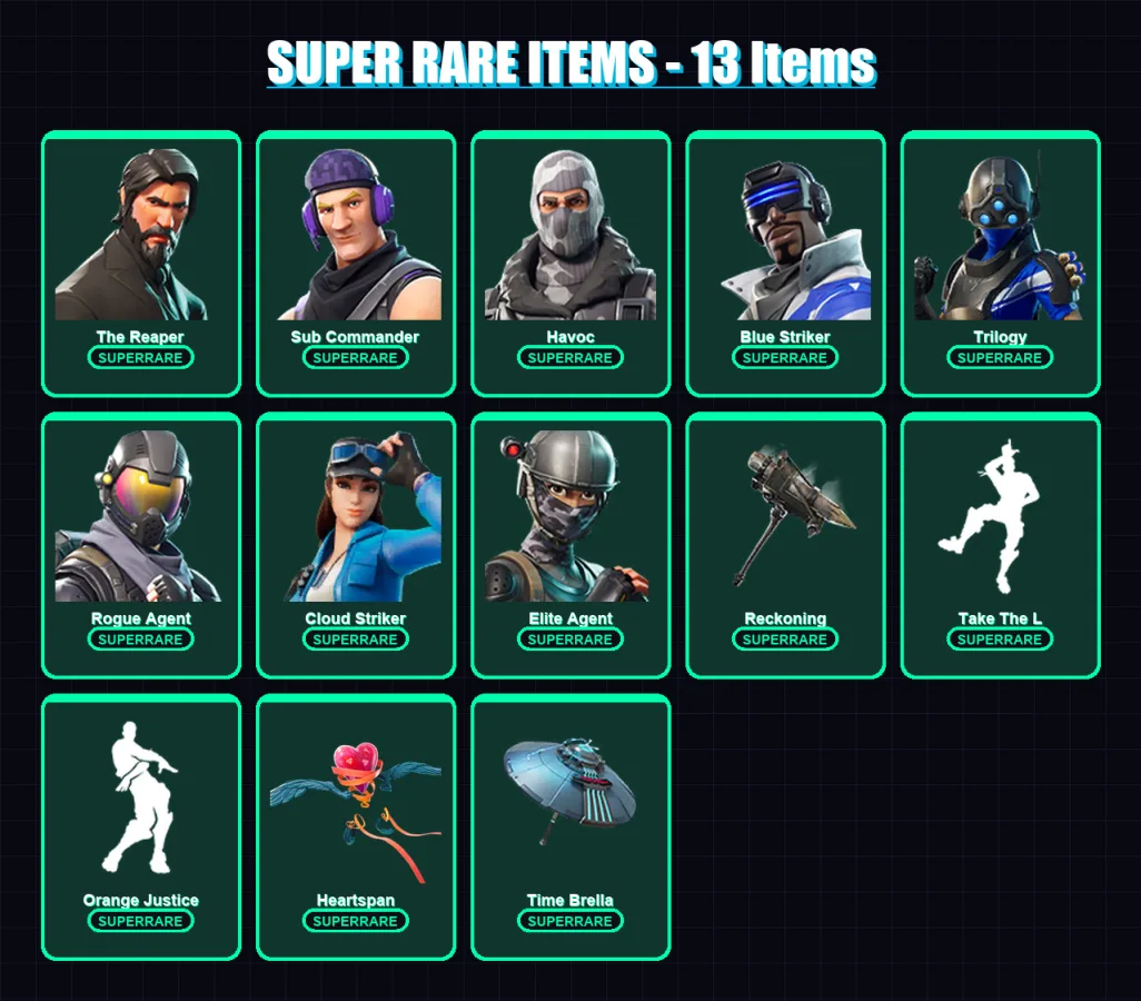 [PS4/PS5/XBOX/PC] | The Reaper | Sub Commander | Havoc | Blue Striker | Trilogy | 89 skin | 75 pickaxe | 80 emote | 81 glider | Lv1225