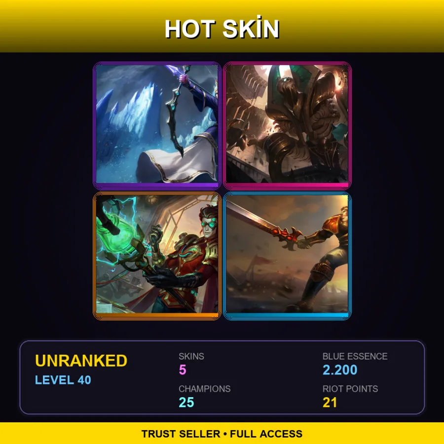 EUNE | Lv40 | Unranked | 5 Skin | 25 Champ — LoL account