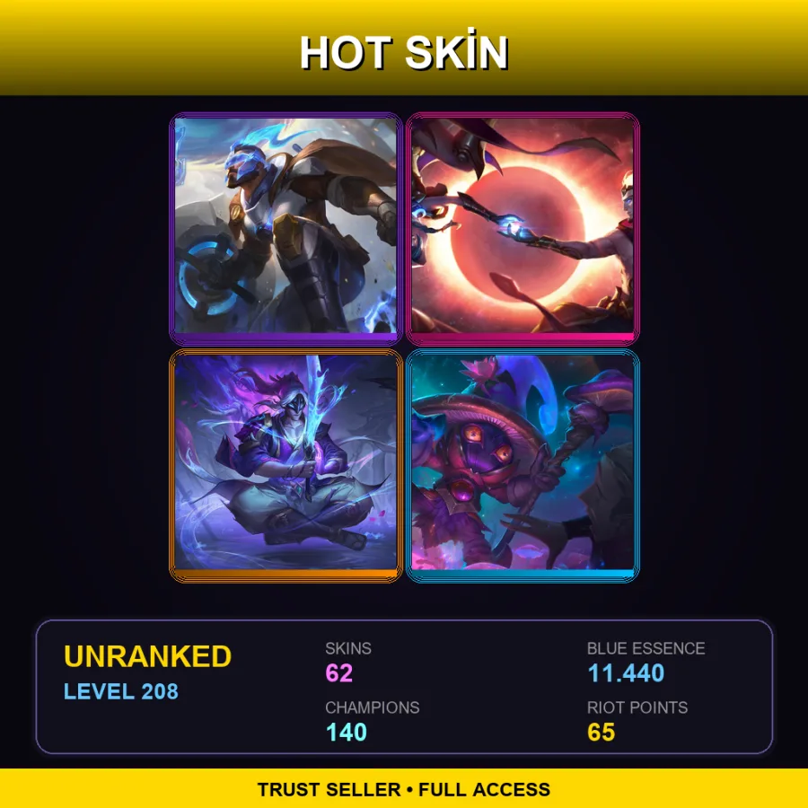 LAS | Lv208 | Unranked | 62 Skin | 140 Champ — LoL account
