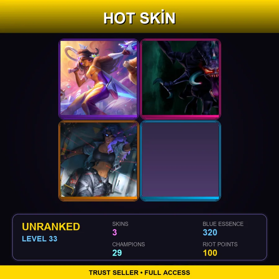 BR | Lv33 | Unranked | 3 Skin | 29 Champ — LoL account