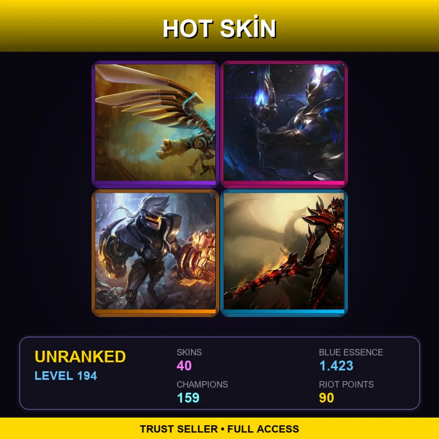 EUW | Lv194 | Unranked | 40 Skin | 159 Champ — LoL account