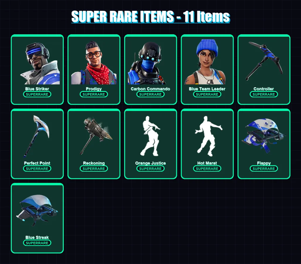 [PS4/PS5/XBOX/PC] | Blue Striker | Prodigy | Carbon Commando | Blue Team Leader | Catalyst | 95 skin | 77 pickaxe | 81 emote | 81 glider | Lv1184