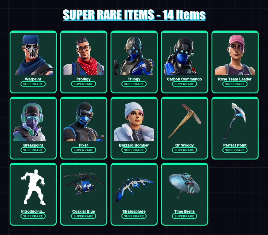 [PC/XBOX/PSN] | Warpaint | Prodigy | Trilogy | Carbon Commando | Rose Team Leader | 171 skin | 171 pickaxe | 162 emote | 147 glider | Lv2238 — Fortnite account
