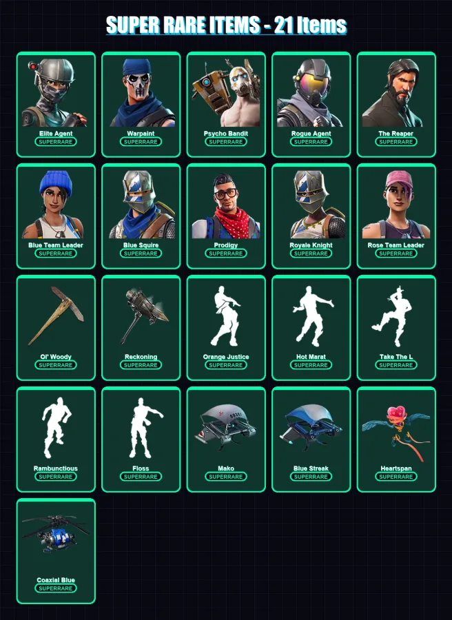 [PS4/PS5/PC] | Elite Agent | Warpaint | Psycho Bandit | Rogue Agent | The Reaper | 121 skin | 79 pickaxe | 98 emote | 76 glider | Lv925 — Fortnite account