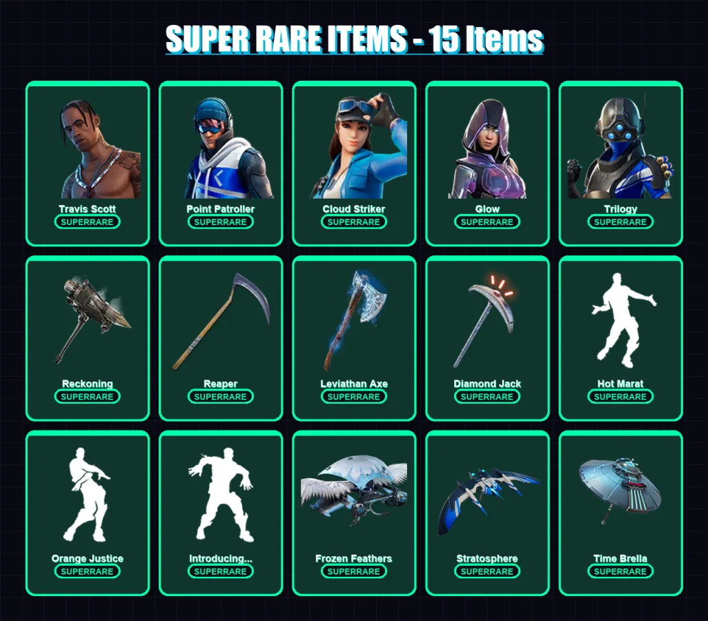 [PC/XBOX/PSN] | Travis Scott | Point Patroller | Cloud Striker | Glow | Trilogy | 239 skin | 180 pickaxe | 158 emote | 139 glider | Lv2241