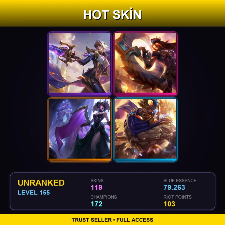 SG | Lv155 | Unranked | 119 Skin | 172 Champ — LoL account