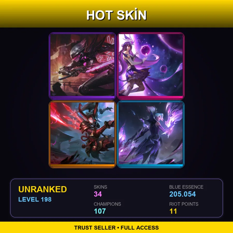 NA | Lv198 | Unranked | 34 Skin | 107 Champ