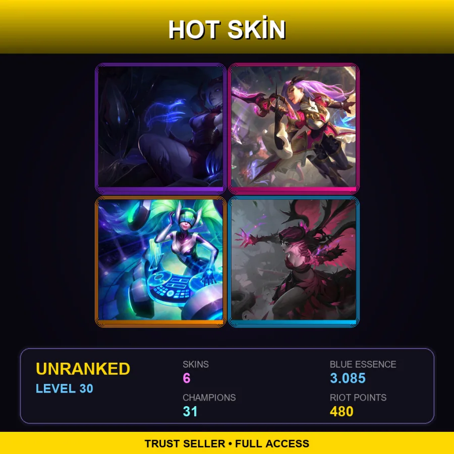 EUW | Lv30 | Unranked | 6 Skin | 31 Champ — LoL account