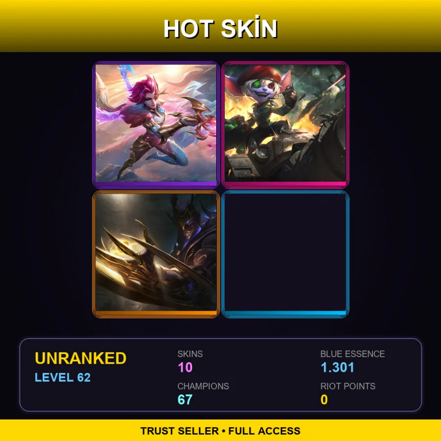 LAS | Lv62 | Unranked | 10 Skin | 67 Champ — LoL account