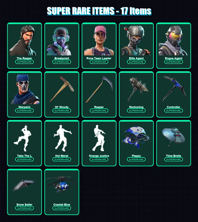 [PS4/PS5/XBOX/PC] | The Reaper | Breakpoint | Rose Team Leader | Elite Agent | Rogue Agent | 165 skin | 135 pickaxe | 150 emote | 135 glider | Lv165