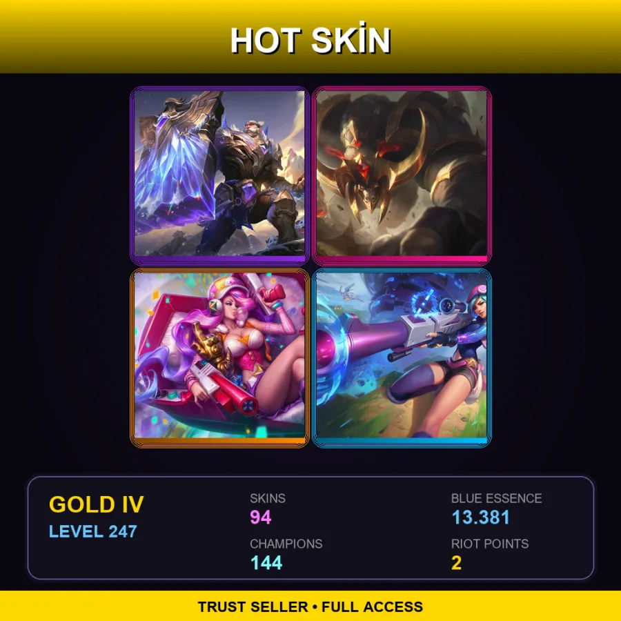 EUW | Lv247 | Gold IV | 94 Skin | 144 Champ