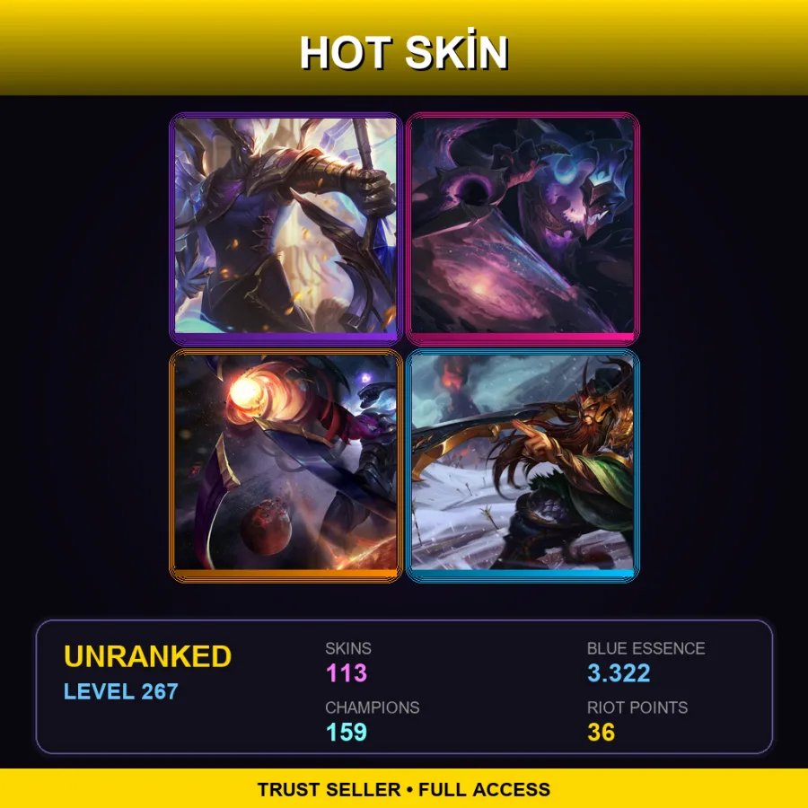 EUW | Lv267 | Unranked | 113 Skin | 159 Champ — LoL account
