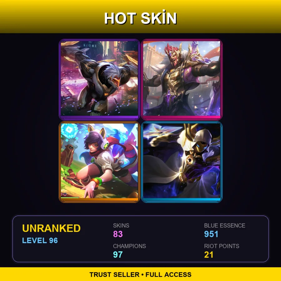 EUW | Lv96 | Unranked | 83 Skin | 97 Champ — LoL account