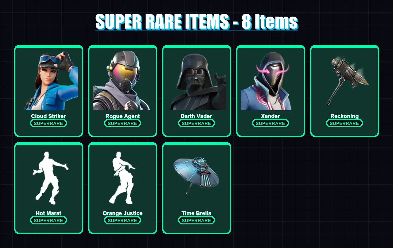 [PS4/PS5/XBOX/PC] | Cloud Striker | Rogue Agent | Darth Vader | Xander | Peter Griffin | 191 skin | 198 pickaxe | 173 emote | 158 glider | Lv3028 — Fortnite account