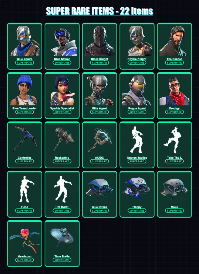 [PS4/PS5/XBOX/PC] | Blue Squire | Blue Striker | Black Knight | Royale Knight | The Reaper | 51 skin | 28 pickaxe | 49 emote | 43 glider | Lv676