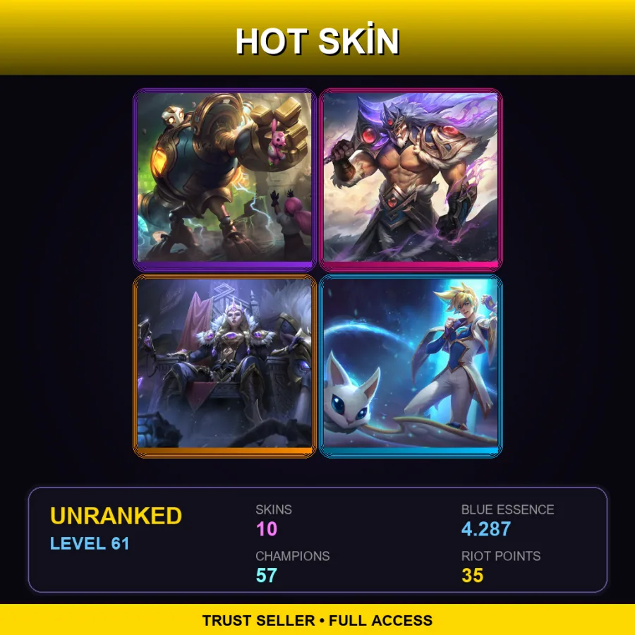 LAN | Lv61 | Unranked | 10 Skin | 57 Champ — LoL account