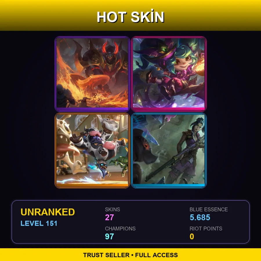 LAS | Lv151 | Unranked | 27 Skin | 97 Champ — LoL account