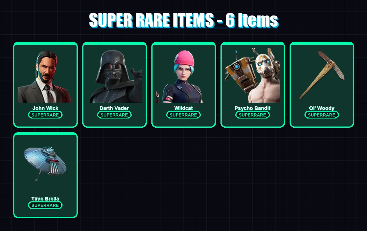 [PC] | John Wick | Darth Vader | Wildcat | Psycho Bandit | Era | 392 skin | 396 pickaxe | 278 emote | 233 glider | Lv7909