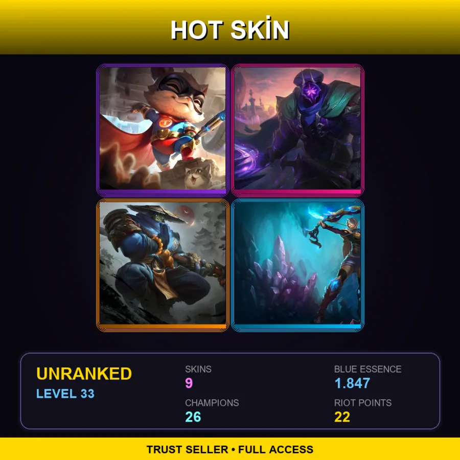 EUNE | Lv33 | Unranked | 9 Skin | 26 Champ — LoL account
