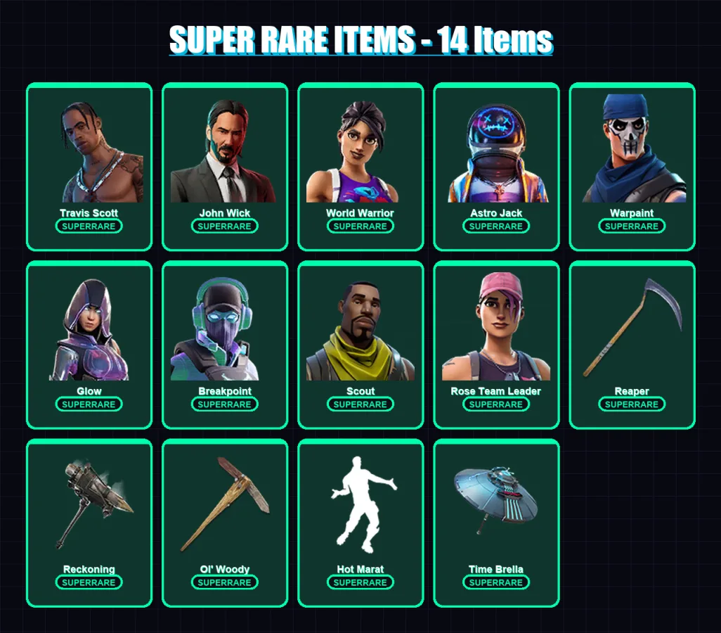 [PC/XBOX/PSN] | Travis Scott | John Wick | World Warrior | Astro Jack | Warpaint | 423 skin | 369 pickaxe | 280 emote | 250 glider | Lv3365
