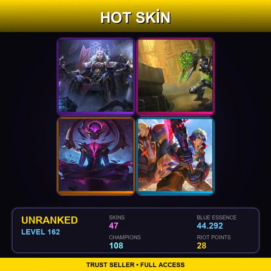LAS | Lv162 | Unranked | 47 Skin | 108 Champ — LoL account