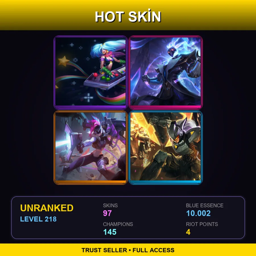 SG | Lv218 | Unranked | 97 Skin | 145 Champ — LoL account