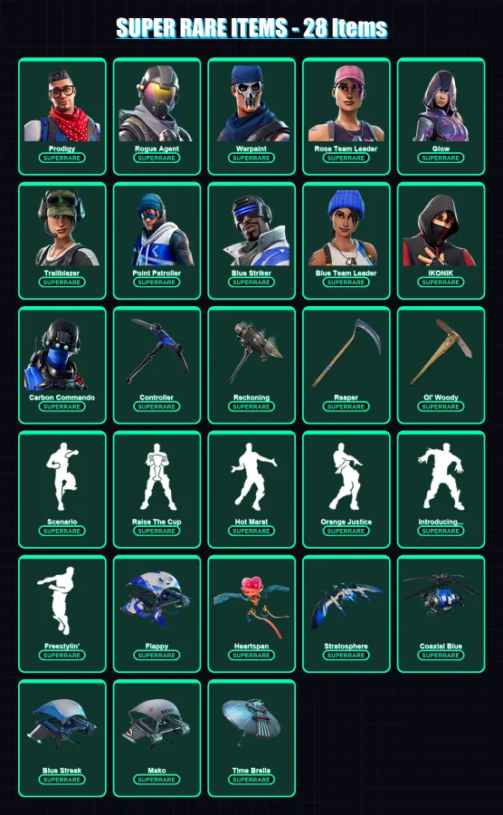 [PS4/PS5/XBOX/PC] | Prodigy | Rogue Agent | Warpaint | Rose Team Leader | Glow | 105 skin | 95 pickaxe | 106 emote | 109 glider | Lv1369