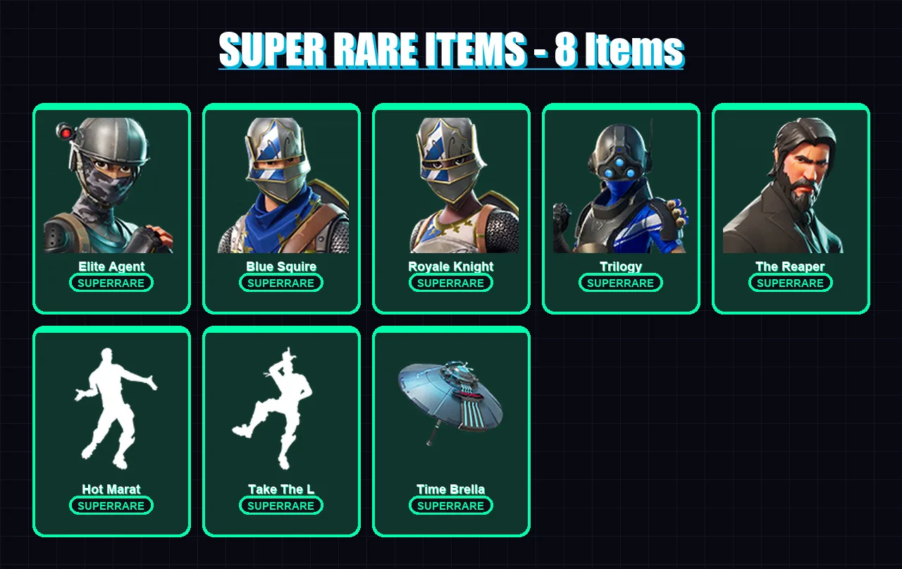 [PC/PSN] | Elite Agent | Blue Squire | Royale Knight | Trilogy | The Reaper | 26 skin | 71 pickaxe | 51 emote | 61 glider | Lv1188