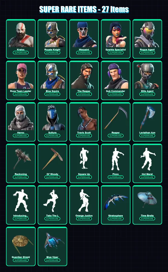 [PC] | Kratos | Royale Knight | Warpaint | Sparkle Specialist | Rogue Agent | 238 skin | 223 pickaxe | 174 emote | 177 glider | Lv2400
