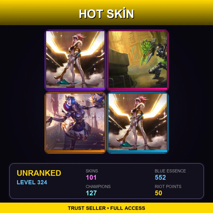 LAN | Lv324 | Unranked | 101 Skin | 127 Champ — LoL account