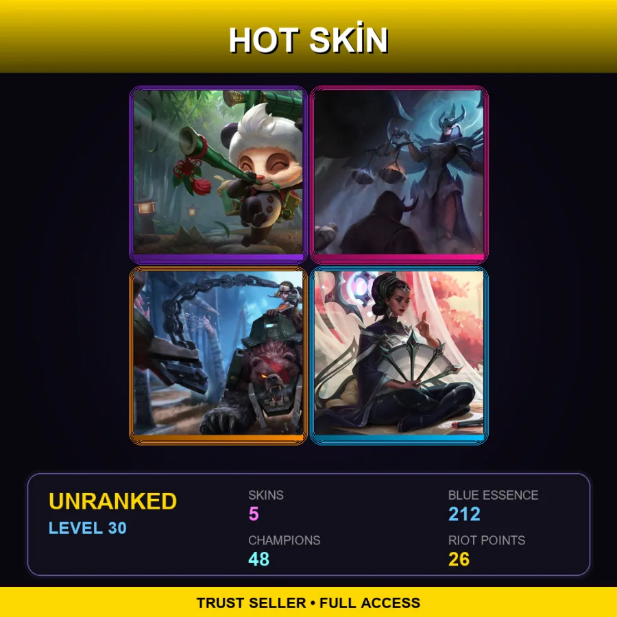 RU | Lv30 | Unranked | 5 Skin | 48 Champ — LoL account