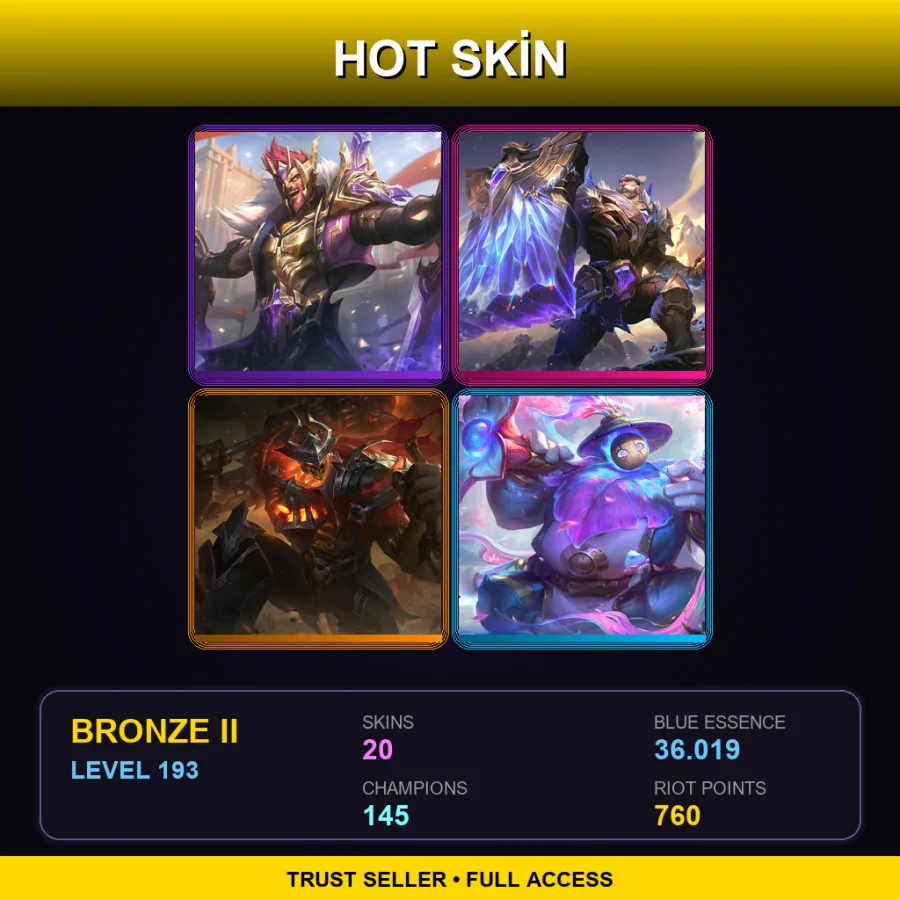 EUW | Lv193 | Bronze II | 20 Skin | 145 Champ