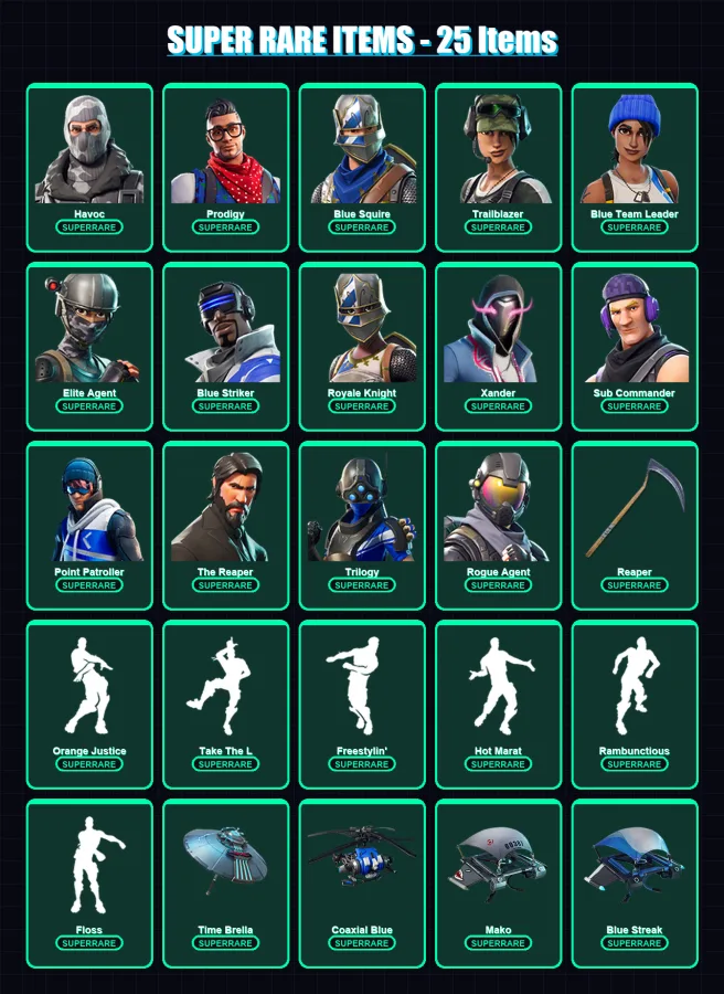 [PC/XBOX/PSN] | Havoc | Prodigy | Blue Squire | Trailblazer | Blue Team Leader | 88 skin | 59 pickaxe | 74 emote | 68 glider | Lv920