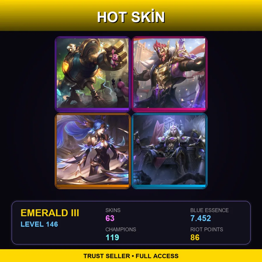 EUW | Lv146 | Emerald III | 63 Skin | 119 Champ