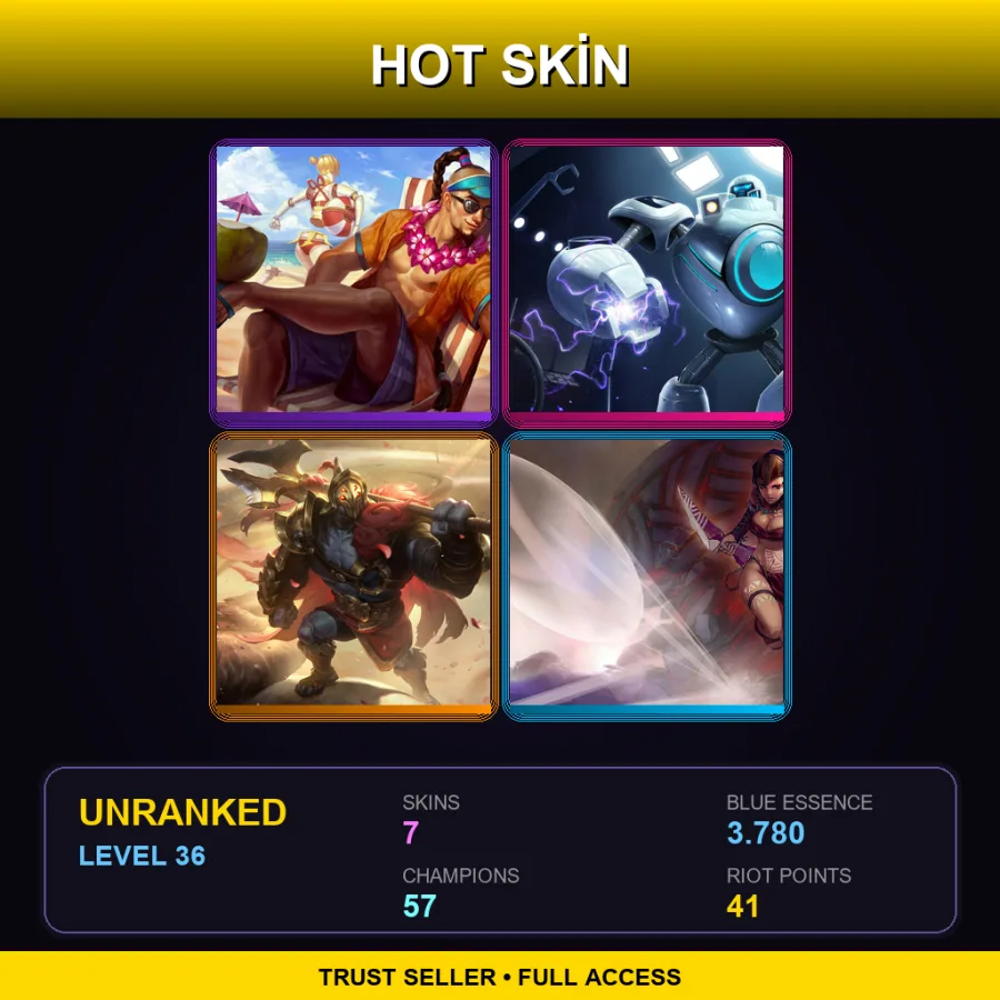 EUW | Lv36 | Unranked | 7 Skin | 57 Champ — Crime City Graves