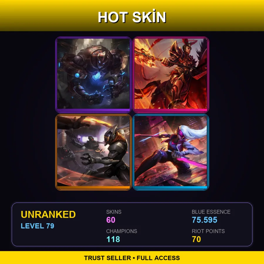 LAN | Lv79 | Unranked | 60 Skin | 118 Champ — LoL account