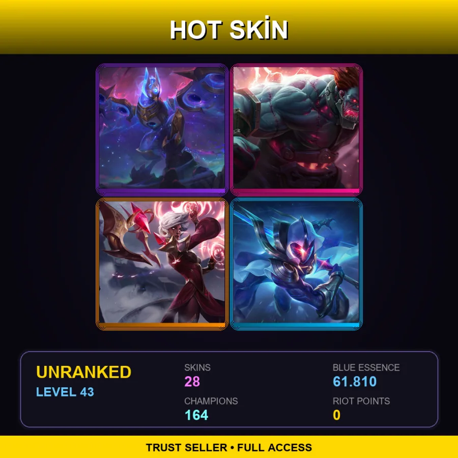 VN | Lv43 | Unranked | 28 Skin | 164 Champ