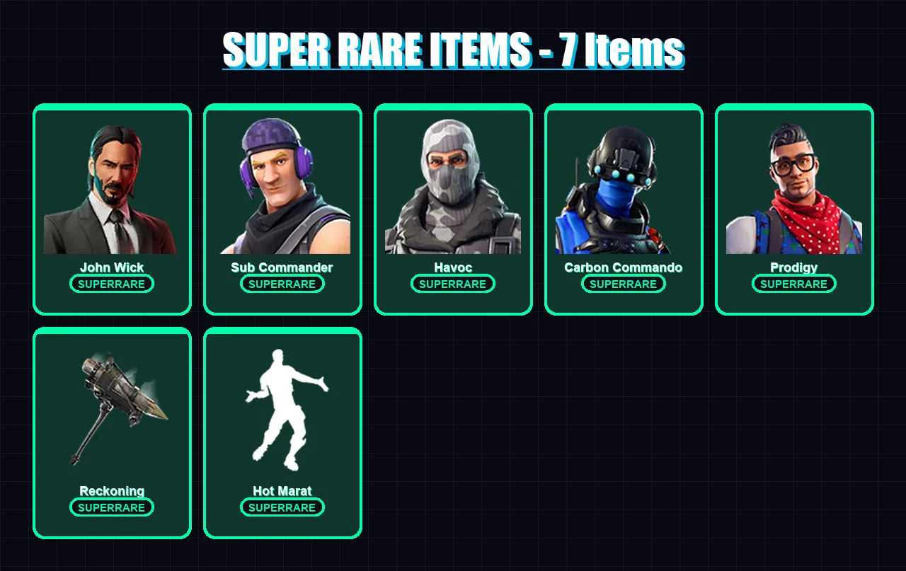 [PC/XBOX] | John Wick | Sub Commander | Havoc | Carbon Commando | Prodigy | 47 skin | 29 pickaxe | 47 emote | 39 glider | Lv380