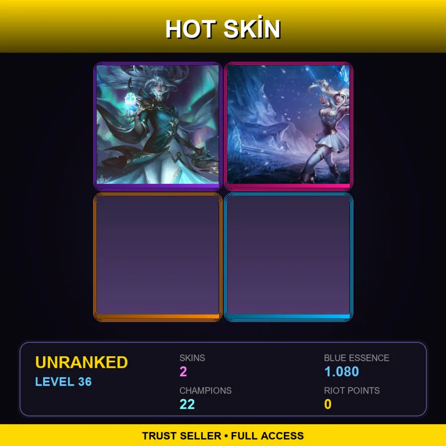 EUW | Winterblessed Diana | Freljord Ashe | 2 Skin | 22 Champ | Lv36