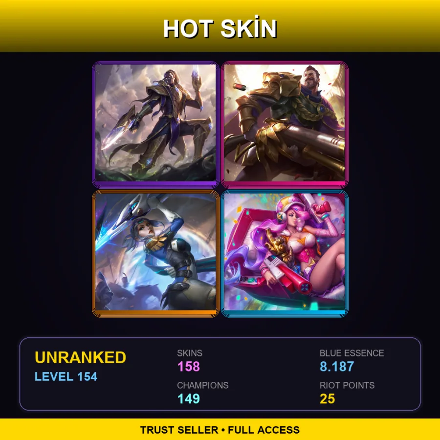 SG | Lv154 | Unranked | 158 Skin | 149 Champ — LoL account