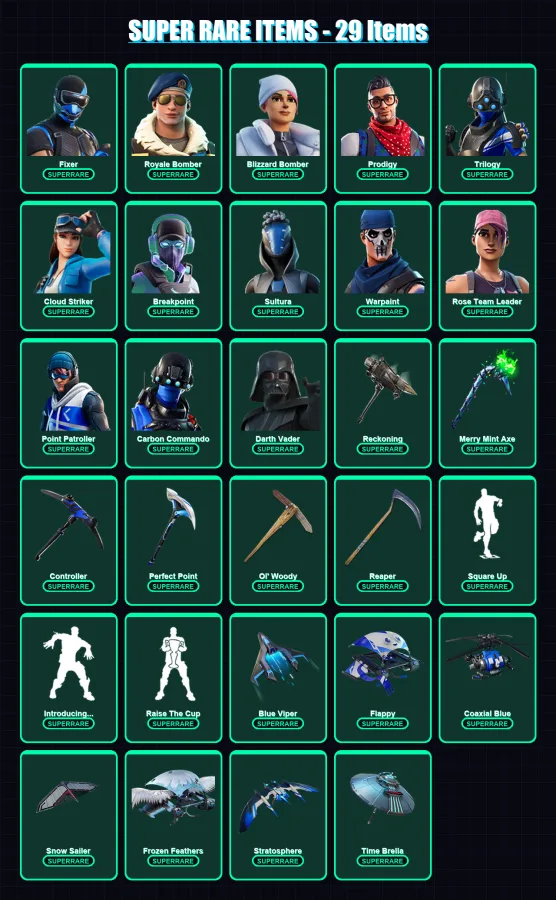 [PC/XBOX] | Fixer | Royale Bomber | Blizzard Bomber | Prodigy | Trilogy | 152 skin | 146 pickaxe | 157 emote | 132 glider | Lv1656