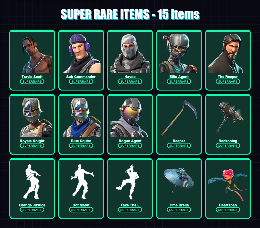[PC/XBOX/PSN] | Travis Scott | Sub Commander | Havoc | Elite Agent | The Reaper | 91 skin | 99 pickaxe | 87 emote | 87 glider | Lv1132