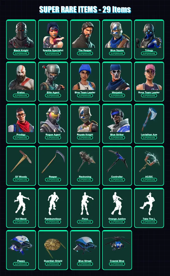 [PS4/PS5/XBOX/PC] | Black Knight | Sparkle Specialist | The Reaper | Blue Squire | Trilogy | 96 skin | 57 pickaxe | 88 emote | 53 glider | Lv617